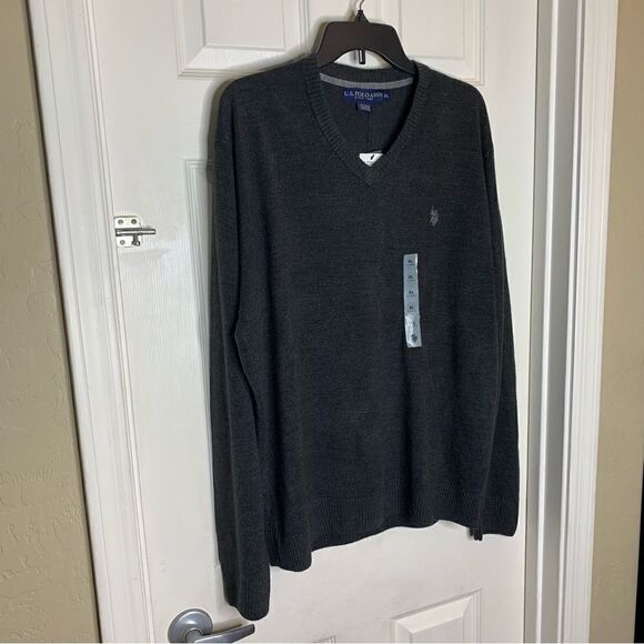 US Polo Association Mens B Neck Sweater Charcoal Heather Size XL - Picture 3 of 9